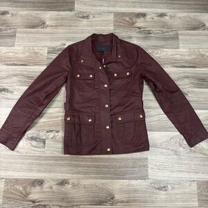 J. Crew The Downtown Field Jacket Waxed Cotton Burgundy Red Size Medium Tall